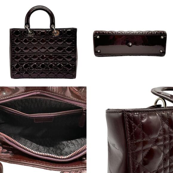 Christian Dior Lady Dior Cannage Patent Vernis leather handbag burgundy - Picture 3 of 5